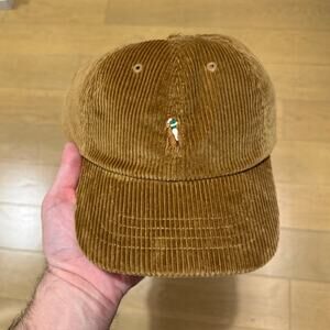 RARE Polo Ralph Lauren Corduroy Hat Leather Strapback Cap Tan Multi Pony